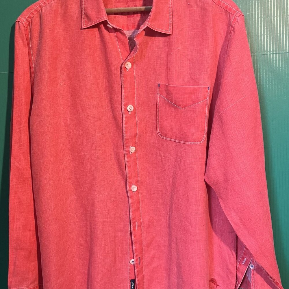 Tommy Bahama Men’s Long Sleeve Shirt L Red Linen Blend Casual Button Front Relax